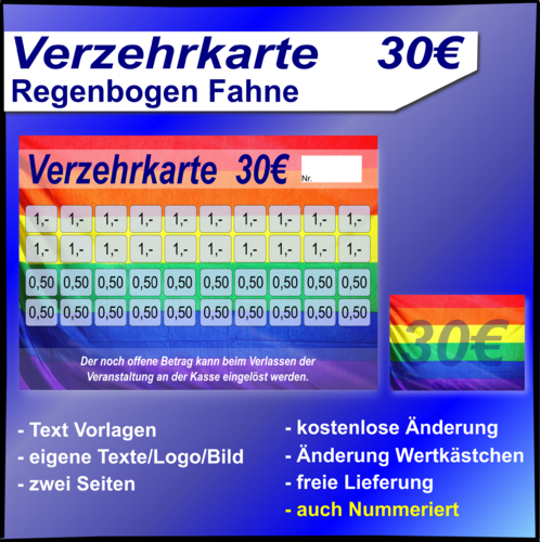 Verzehrkarten Regenbogen Fahne 30 EUR